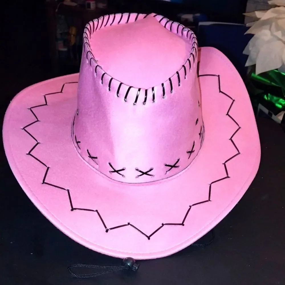 Ladies Pink Cowboy Hat with Black Stitching